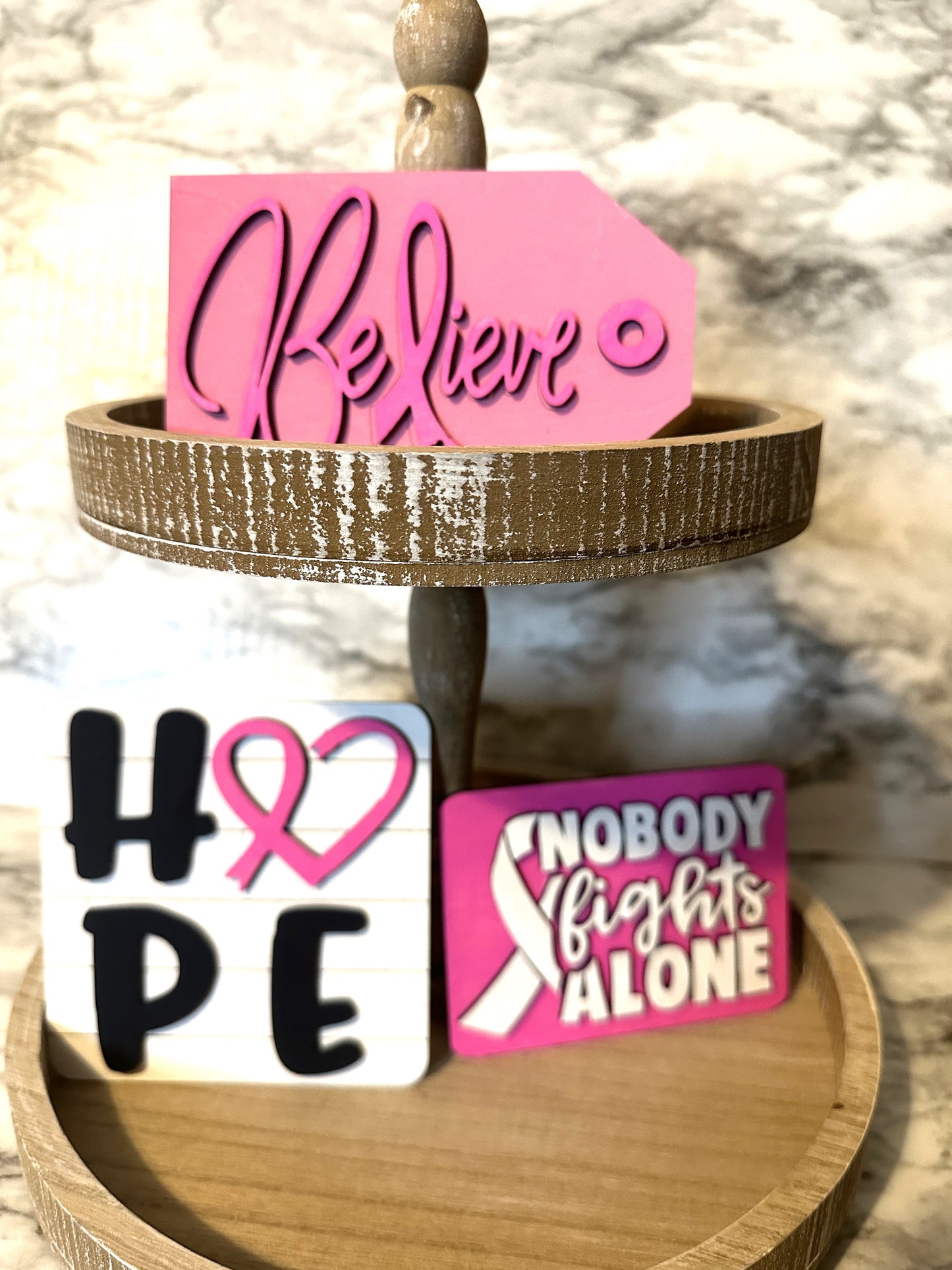 Breast Cancer Tiered Tray Decorations