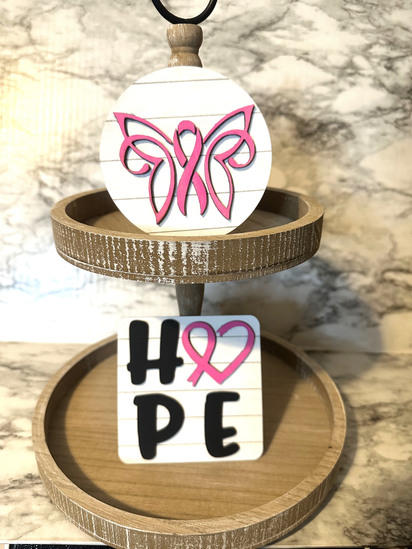 Breast Cancer Tiered Tray Decorations