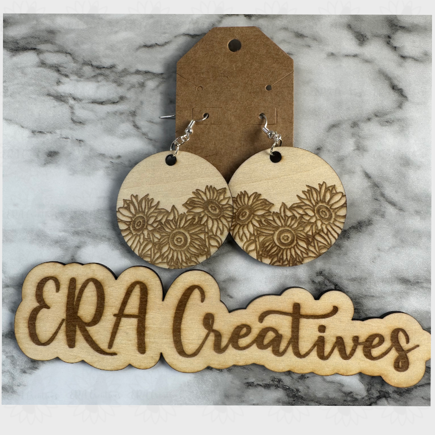 Large Round Sunflower Laser Earrings