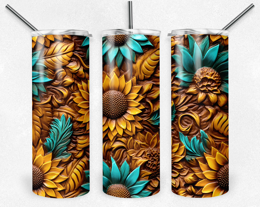 3D Tooled Sunflower Tumbler