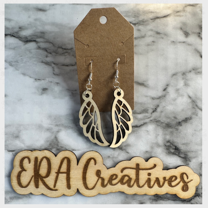 Wing Feather Wood Laser Earrings