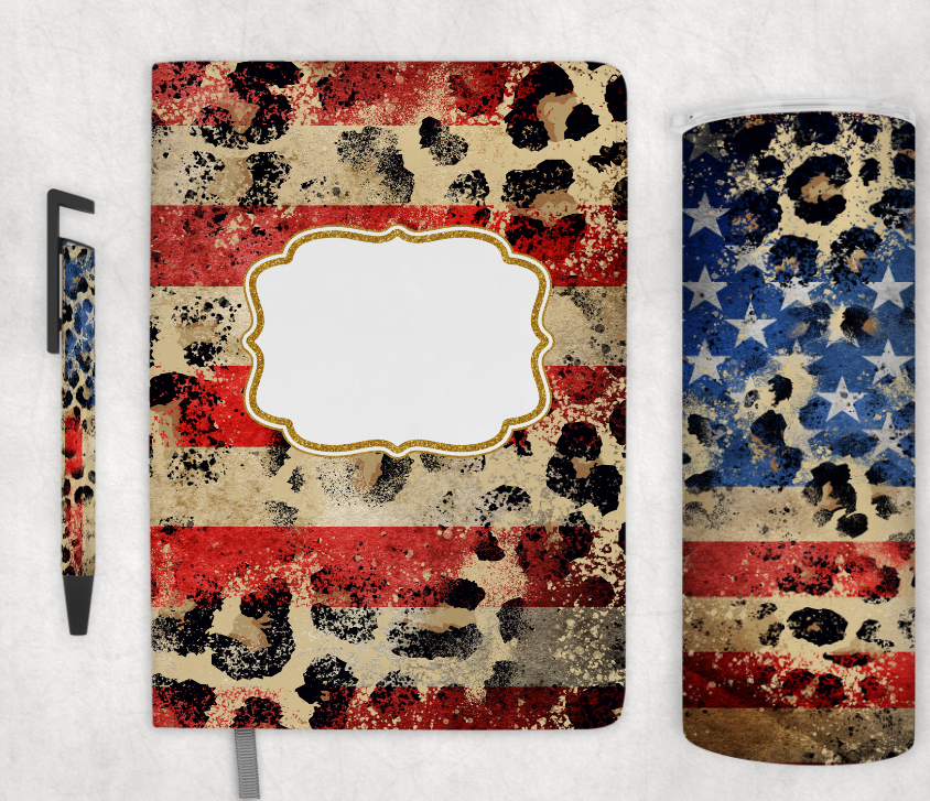 American Flag Leopard Journal/Pen/Tumbler Sets