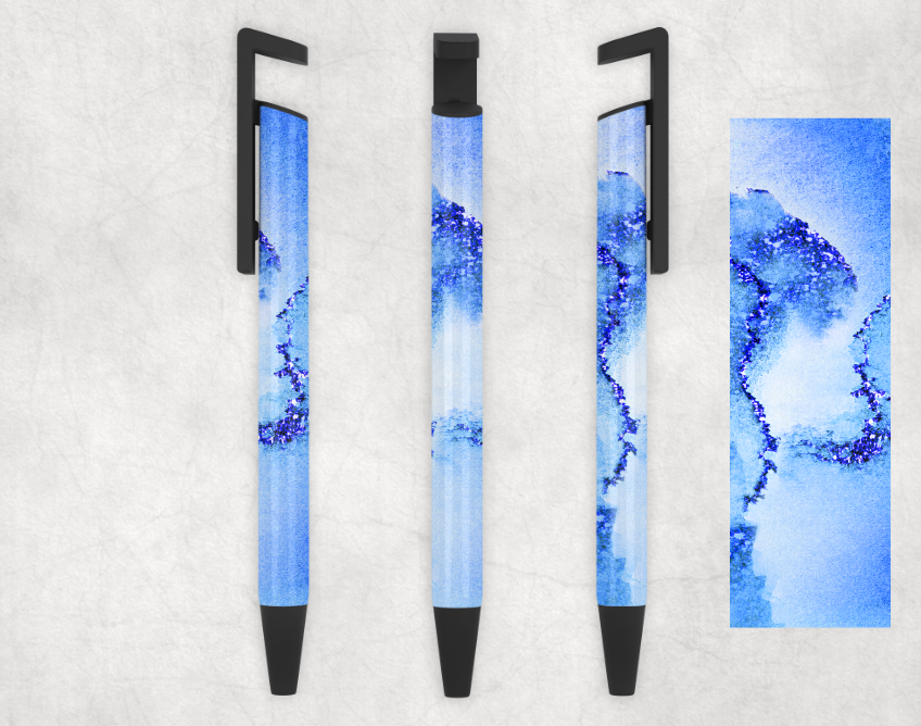 Blue Glitter Watercolor Printed Personalized Pen