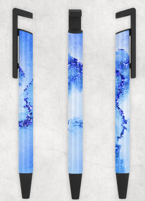 Blue Glitter Watercolor Printed Personalized Pen