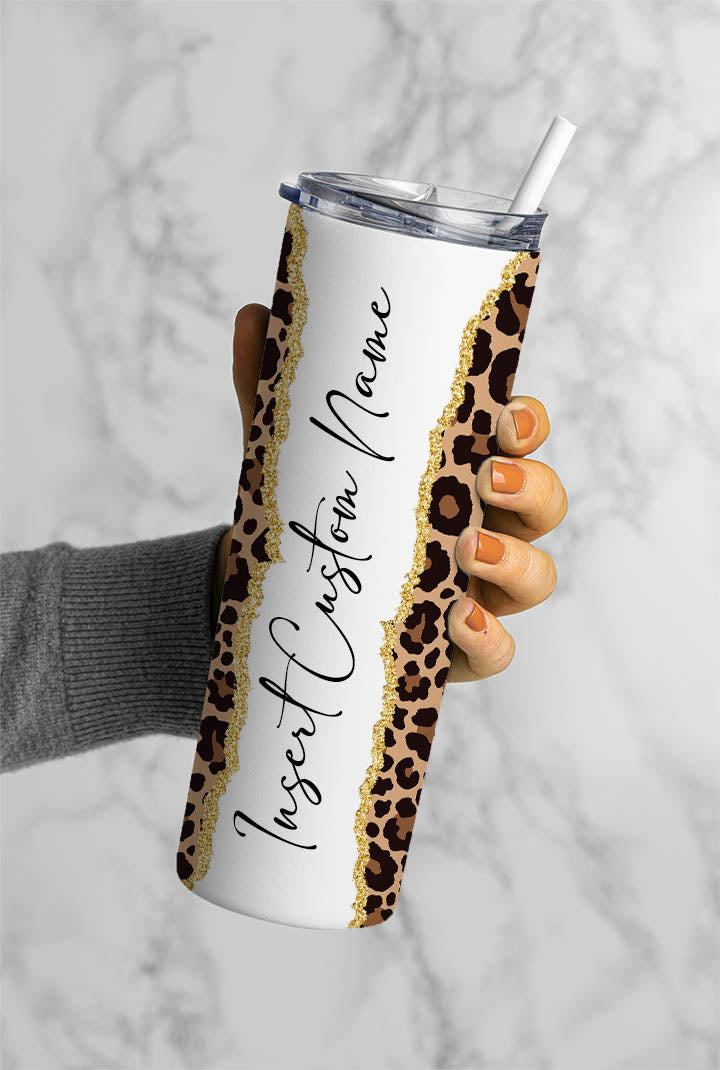 Brown Leopard Name Tumbler