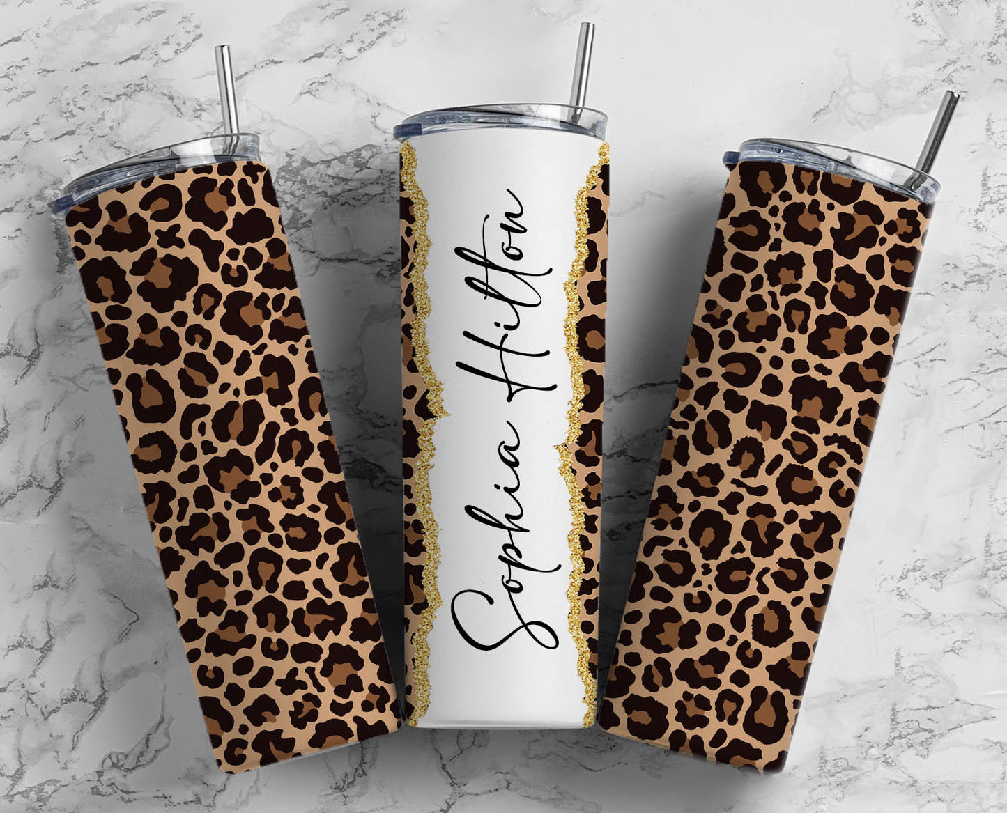 Brown Leopard Name Tumbler