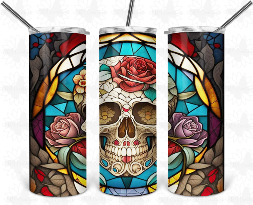 Rose Skull Stained Glass Tumbler
