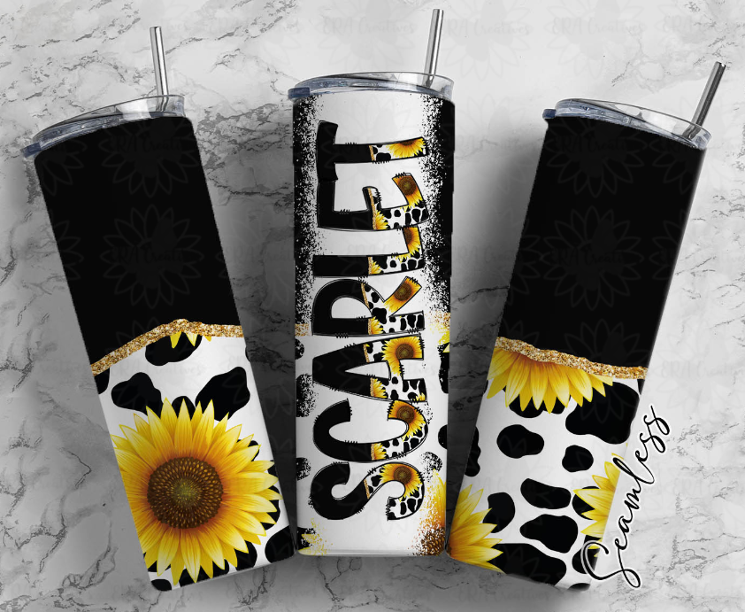 Sunflower Cow Print Name Tumbler