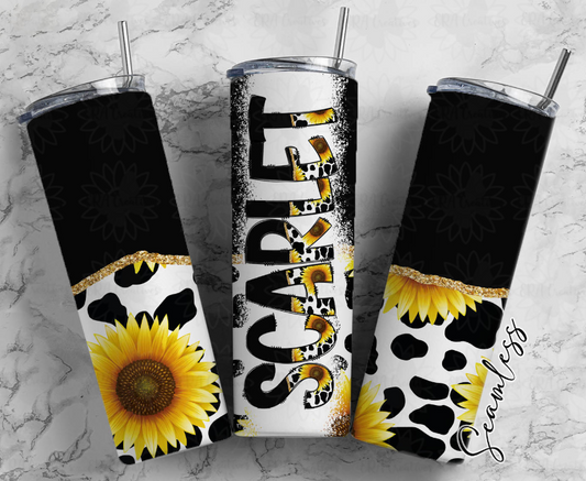 Sunflower Cow Print Name Tumbler
