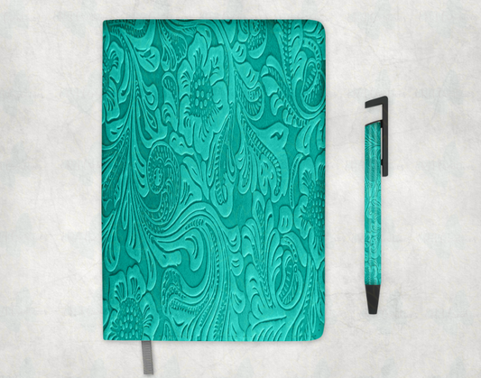 Teal Embossed Look Journal/Pen