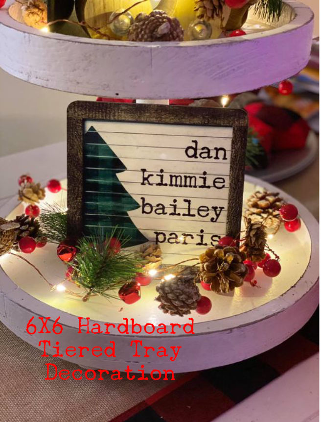 Elf Hat Family Name Wood Christmas Ornament or Tiered Tray Decoration