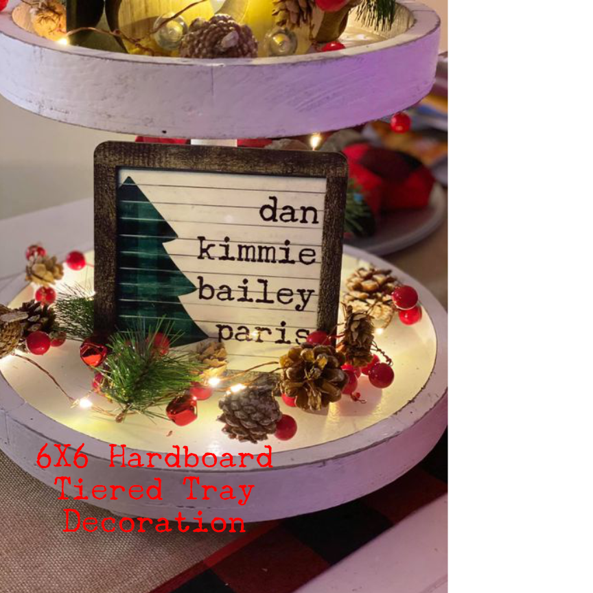 Wreath Family Name Wood Christmas Ornament or Tiered Tray Decoration.