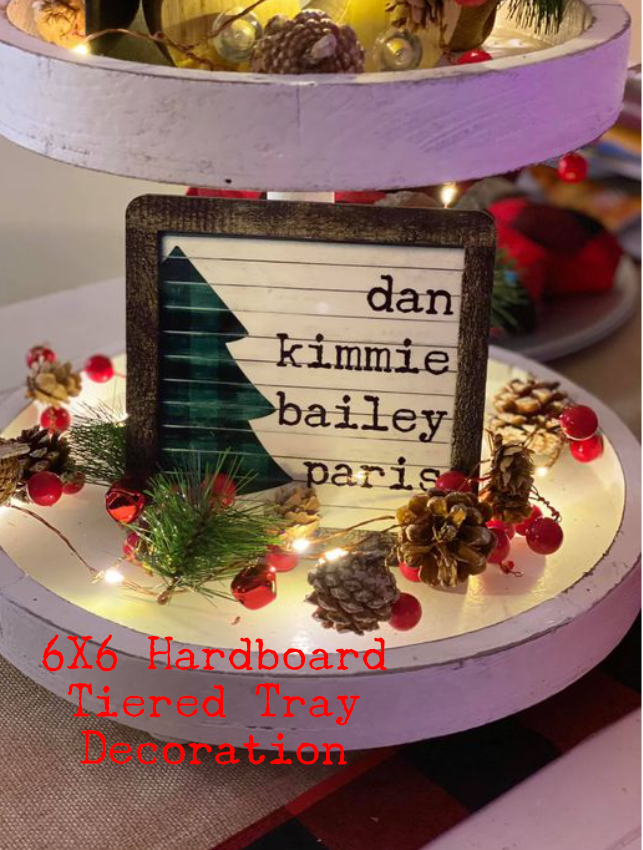 Santa Hat Family Name Wood Christmas Ornament/Tiered Tray Decoration