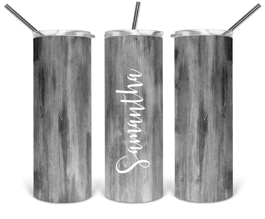 Gray Woodgrain Personalized Tumbler