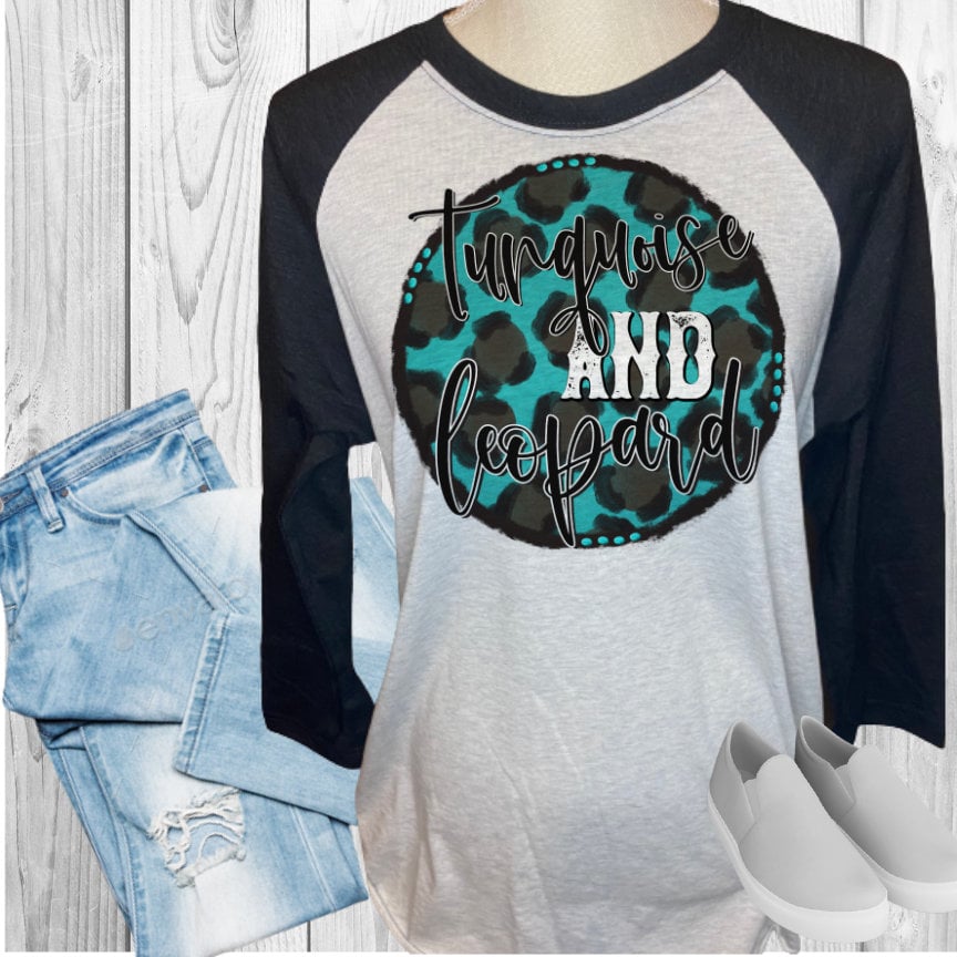 Turquoise And Leopard Raglan