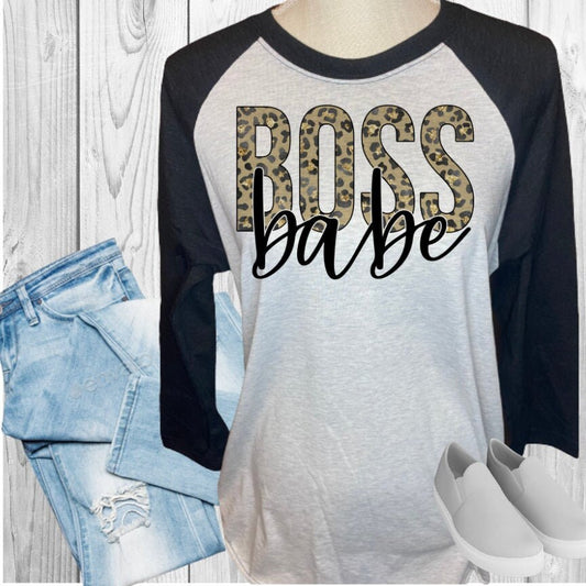 BOSS BABE Leopard Raglan