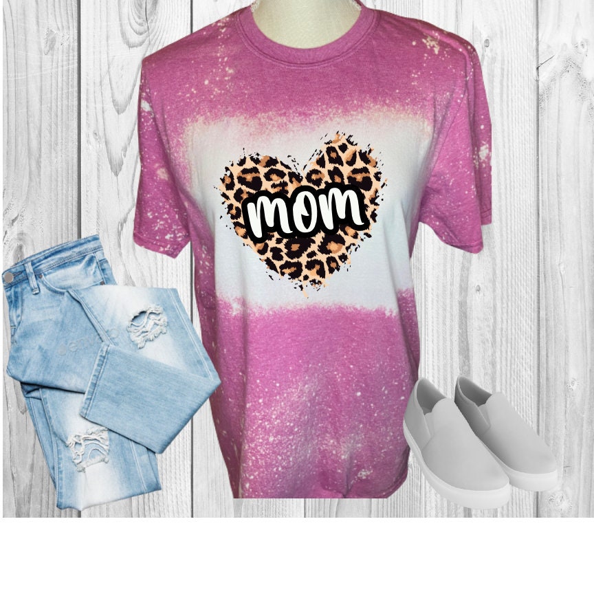 Leopard Mom Heart Bleached T-Shirt