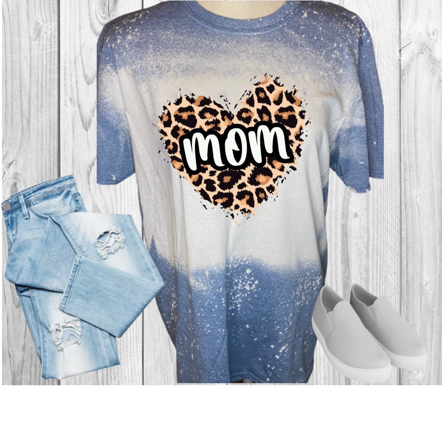 Leopard Mom Heart Bleached T-Shirt