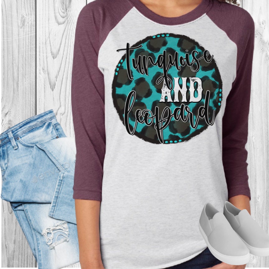 Turquoise And Leopard Raglan