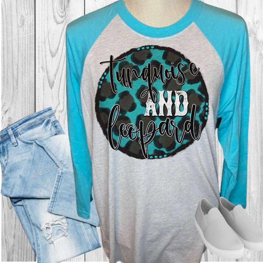 Turquoise And Leopard Raglan