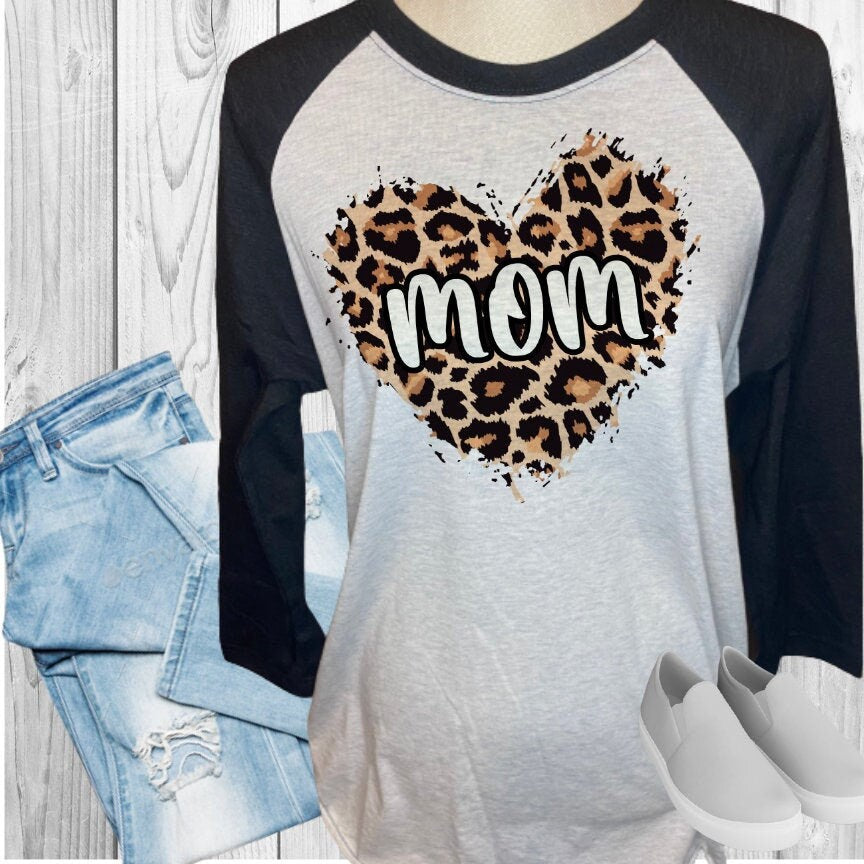 Mom Leopard Heart Raglan