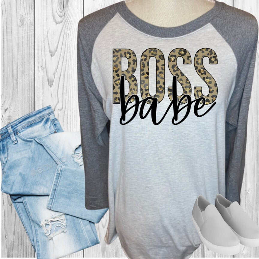 BOSS BABE Leopard Raglan