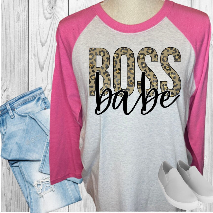 BOSS BABE Leopard Raglan