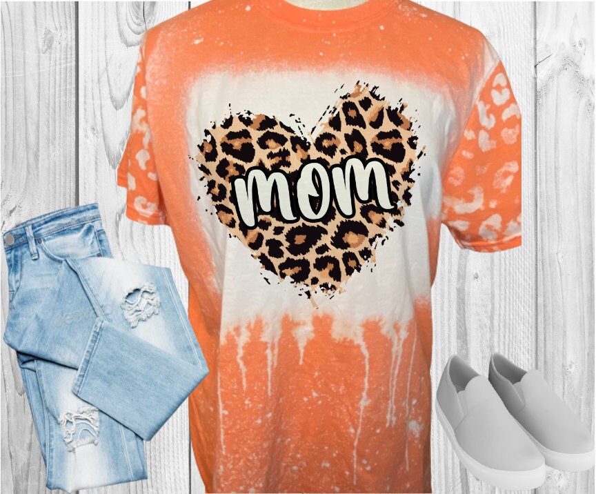 Leopard Mom Heart Bleached T-Shirt
