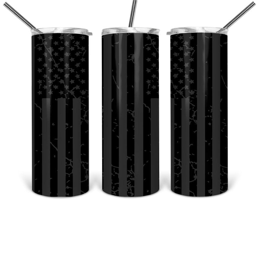 BLACK DISTRESSED AMERICAN Flag Tumbler