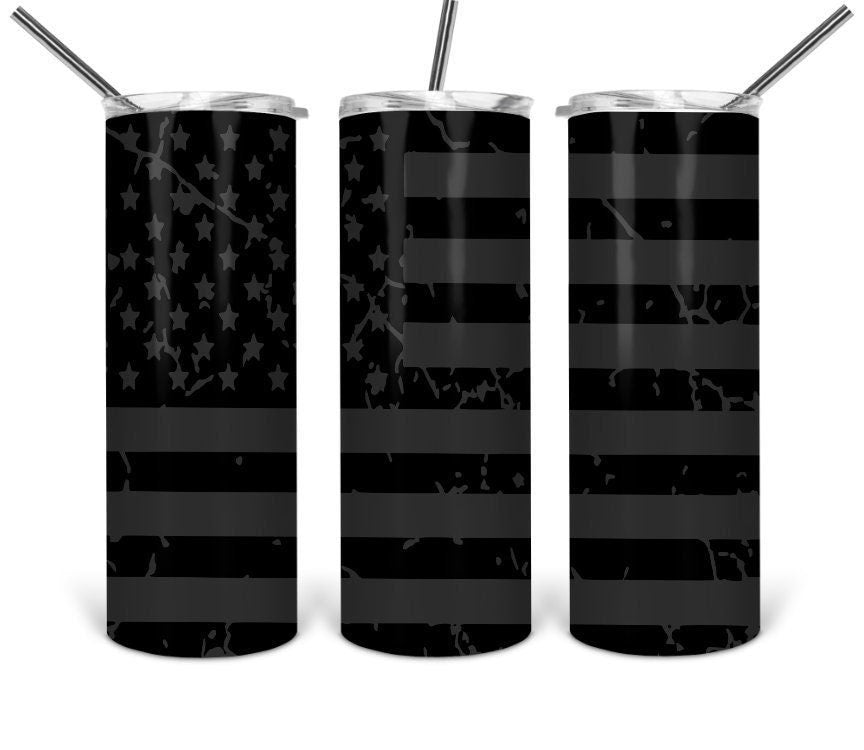 BLACK DISTRESSED AMERICAN Flag Tumbler