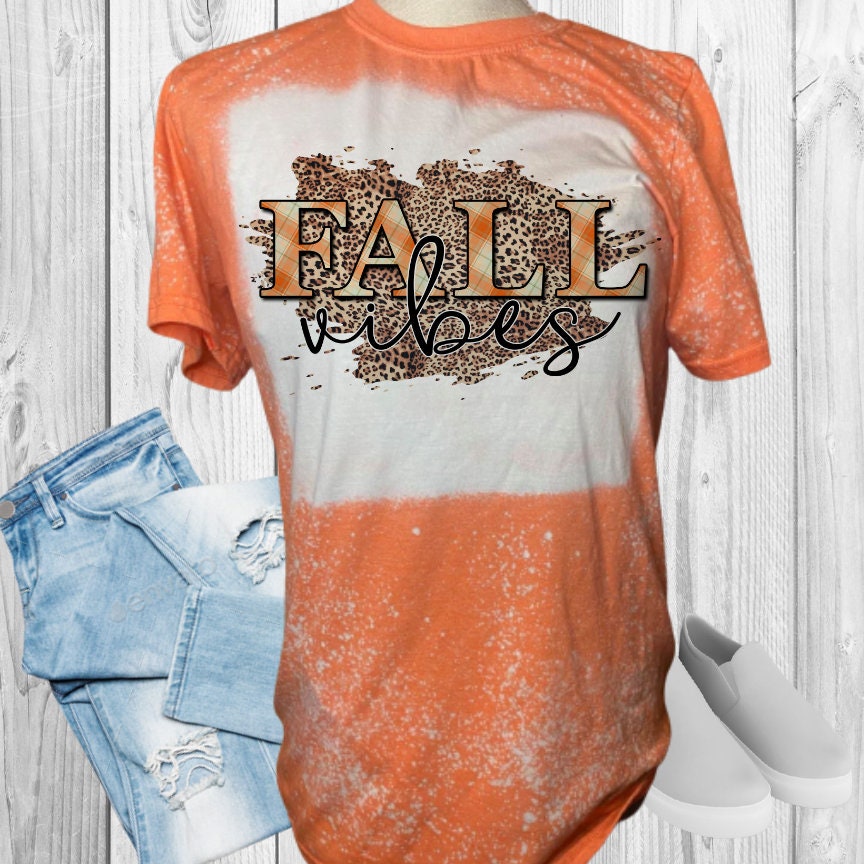 Fall Vibes Leopard Print Fall Bleached T-Shirt