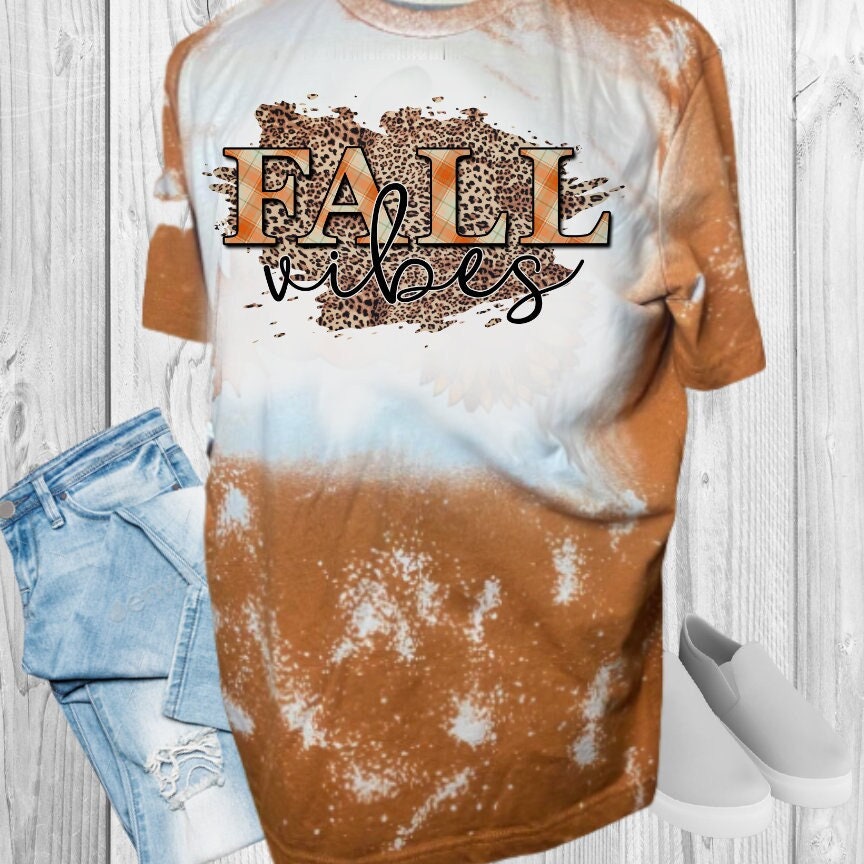 Fall Vibes Leopard Print Fall Bleached T-Shirt