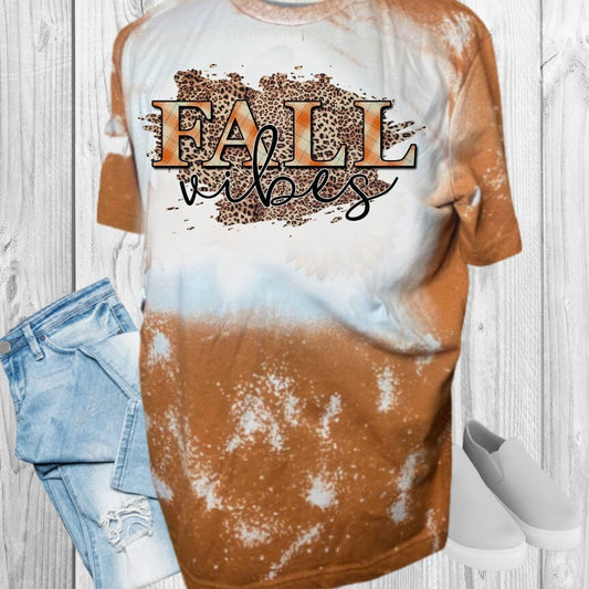 Fall Vibes Leopard Print Fall Bleached T-Shirt