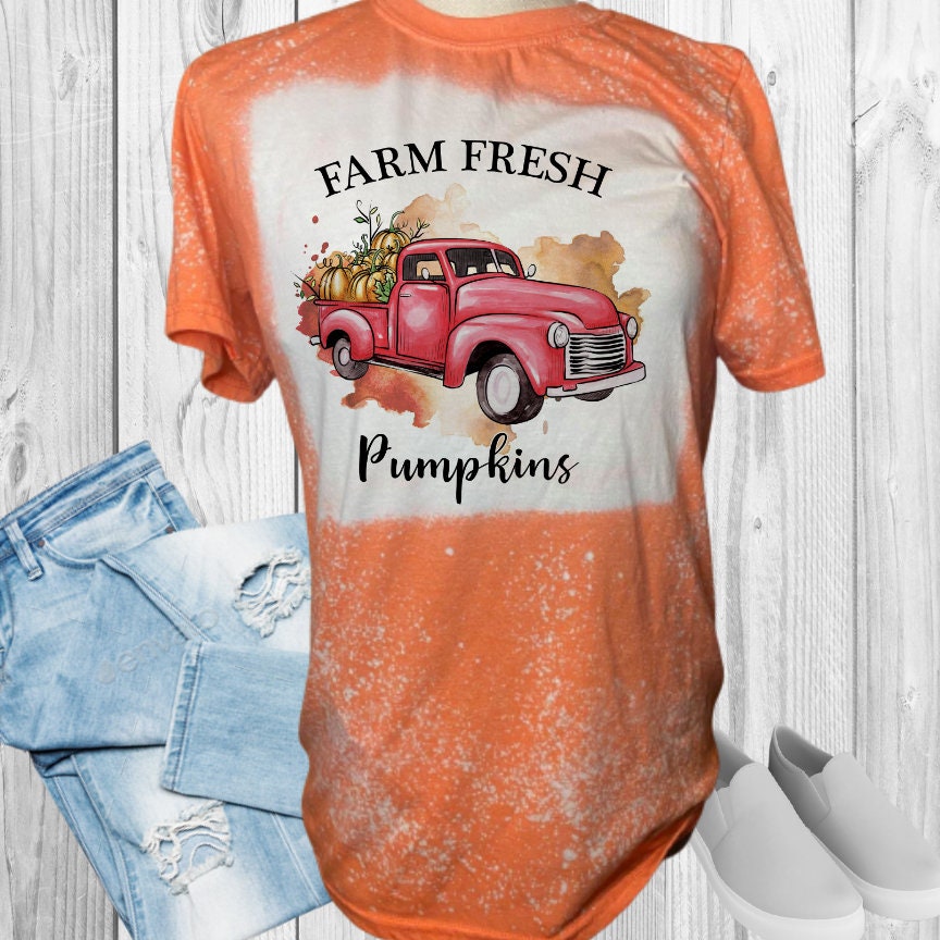 Farm Fresh Pumpkins Red Truck Fall Bleached T-Shirt