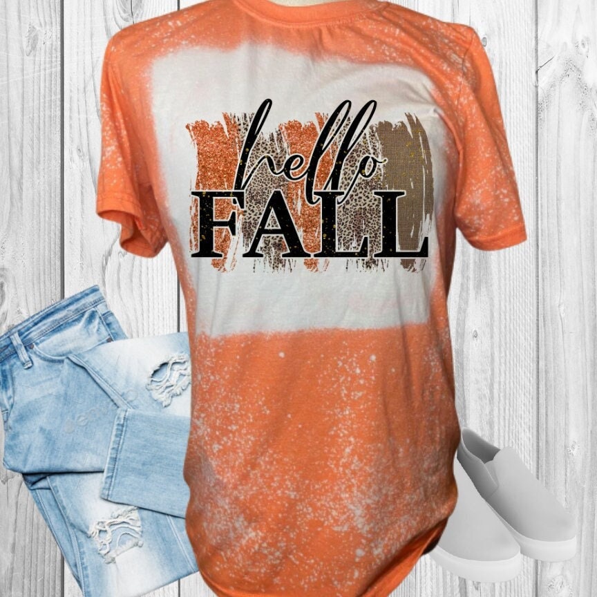 Hello Fall Leopard Glitter Fall Bleached T-Shirt