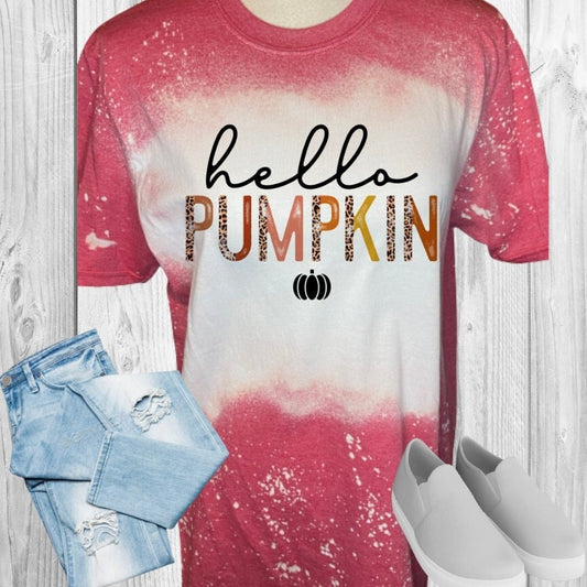 HELLO PUMPKIN Leopard Print Fall Bleached T-Shirt