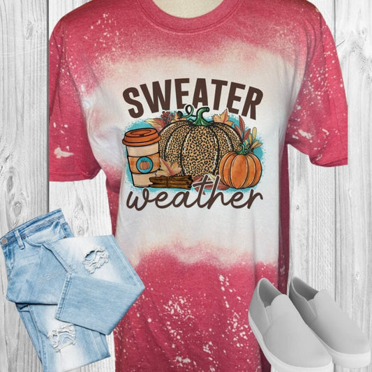 Sweater Weather Coffee Leopard Print Fall Bleached T-Shirt