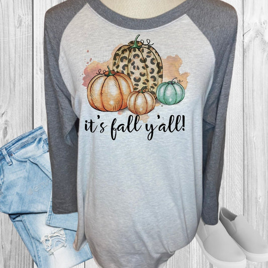 It's Fall Y'All Leopard Teal Pumpkin Raglan