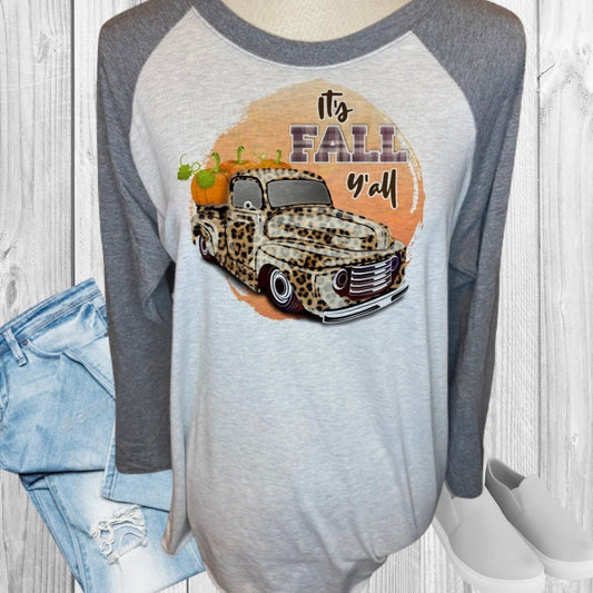 It's Fall Y'All Leopard Cheetah Truck Raglan