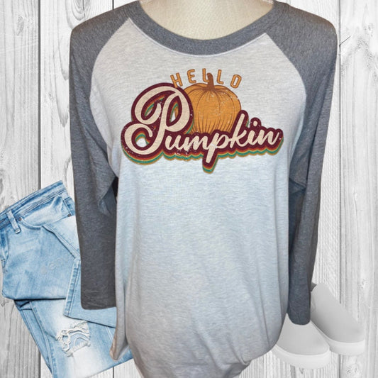 Hello Pumpkin Retro Style Fall Raglan