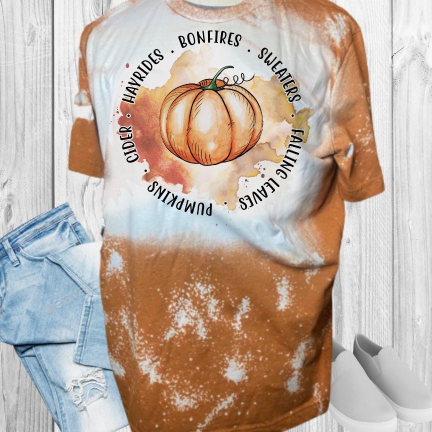 Bonfires Sweaters Falling Leaves Pumpkins Cider Hayrides Bleached T-Shirt