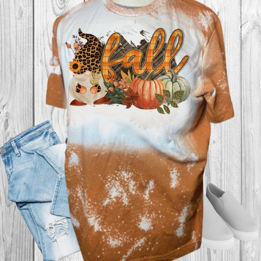 FALL GNOME Sunflower Leopard Bleached T-Shirt