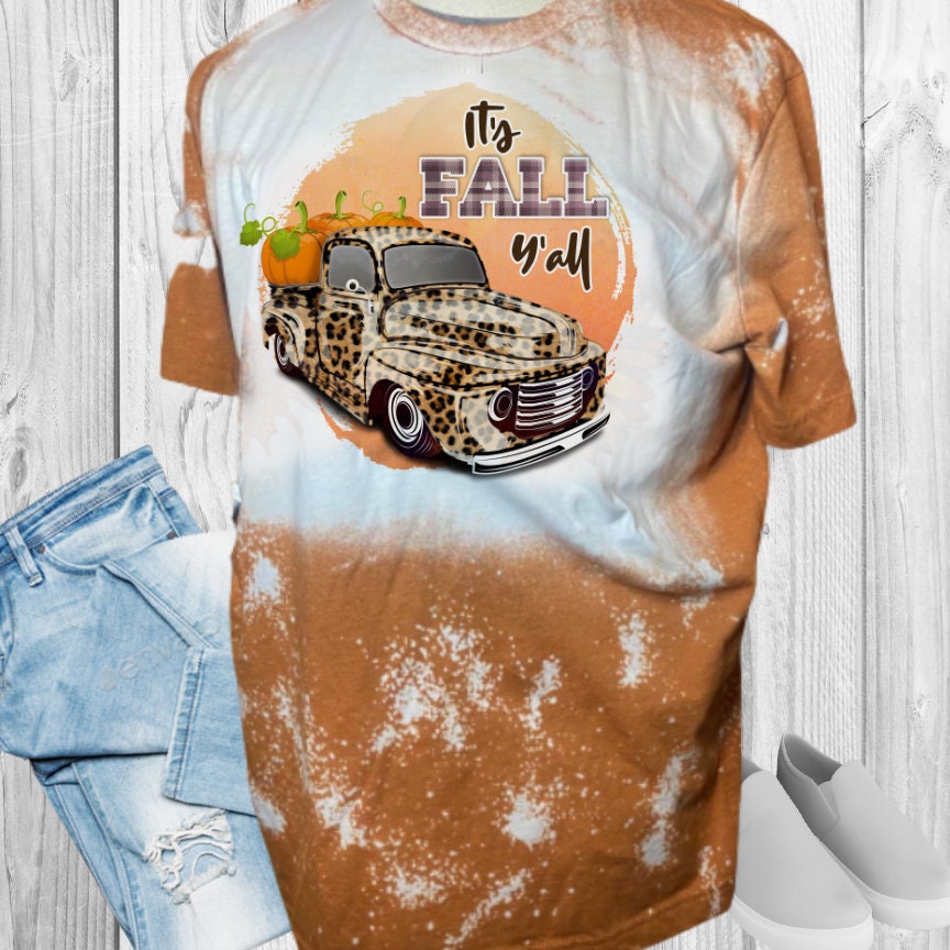 It's Fall Y'All Leopard Truck Bleached T-Shirt