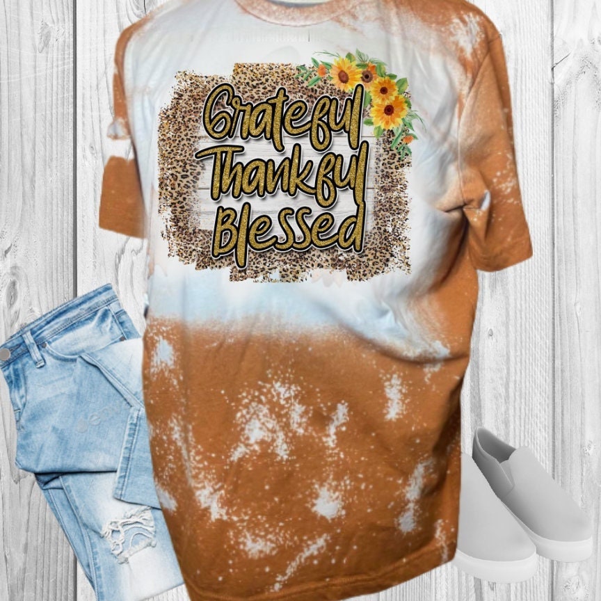 GRATEFUL THANKFUL BLESSED Fall Bleached T-Shirt
