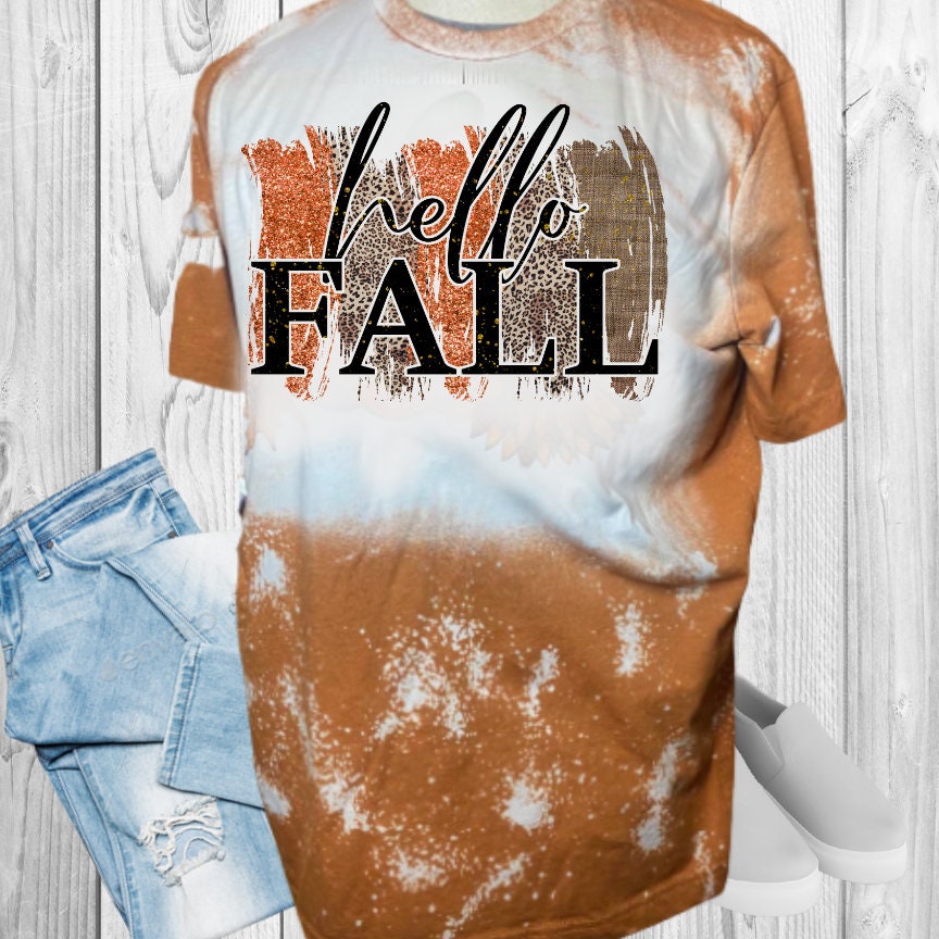 Hello Fall Leopard Glitter Fall Bleached T-Shirt