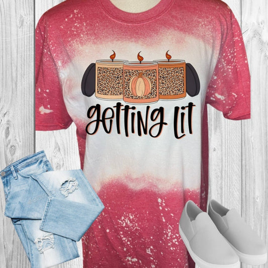 Getting Lit Candles Leopard Print Fall Bleached T-Shirt