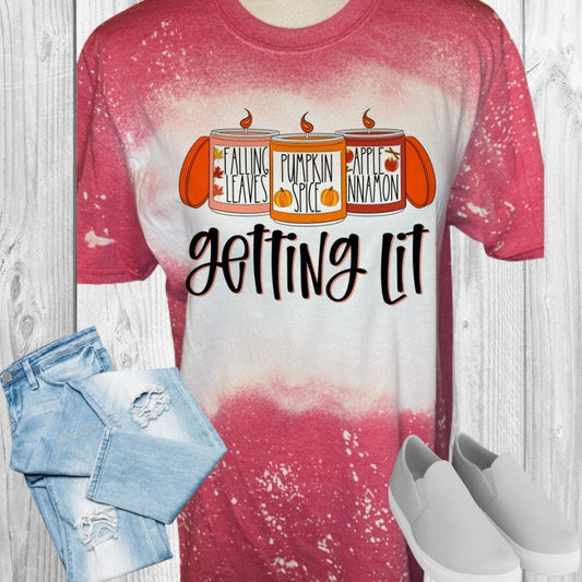 Getting Lit Candles Pumpkin Spice Apple Cinnamon Bleached T-Shirt