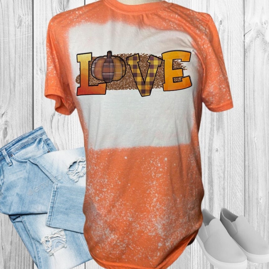 Love Fall Plaid Bleached T-Shirt