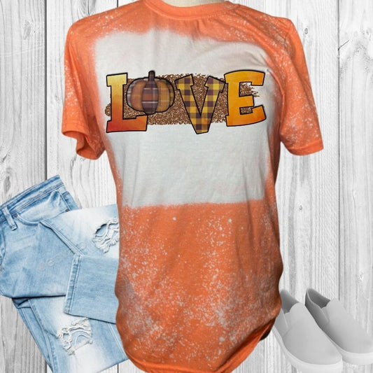 Love Fall Plaid Bleached T-Shirt
