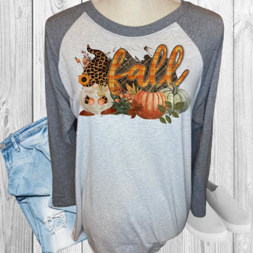Fall Gnome Leopard Cheetah Fall Raglan